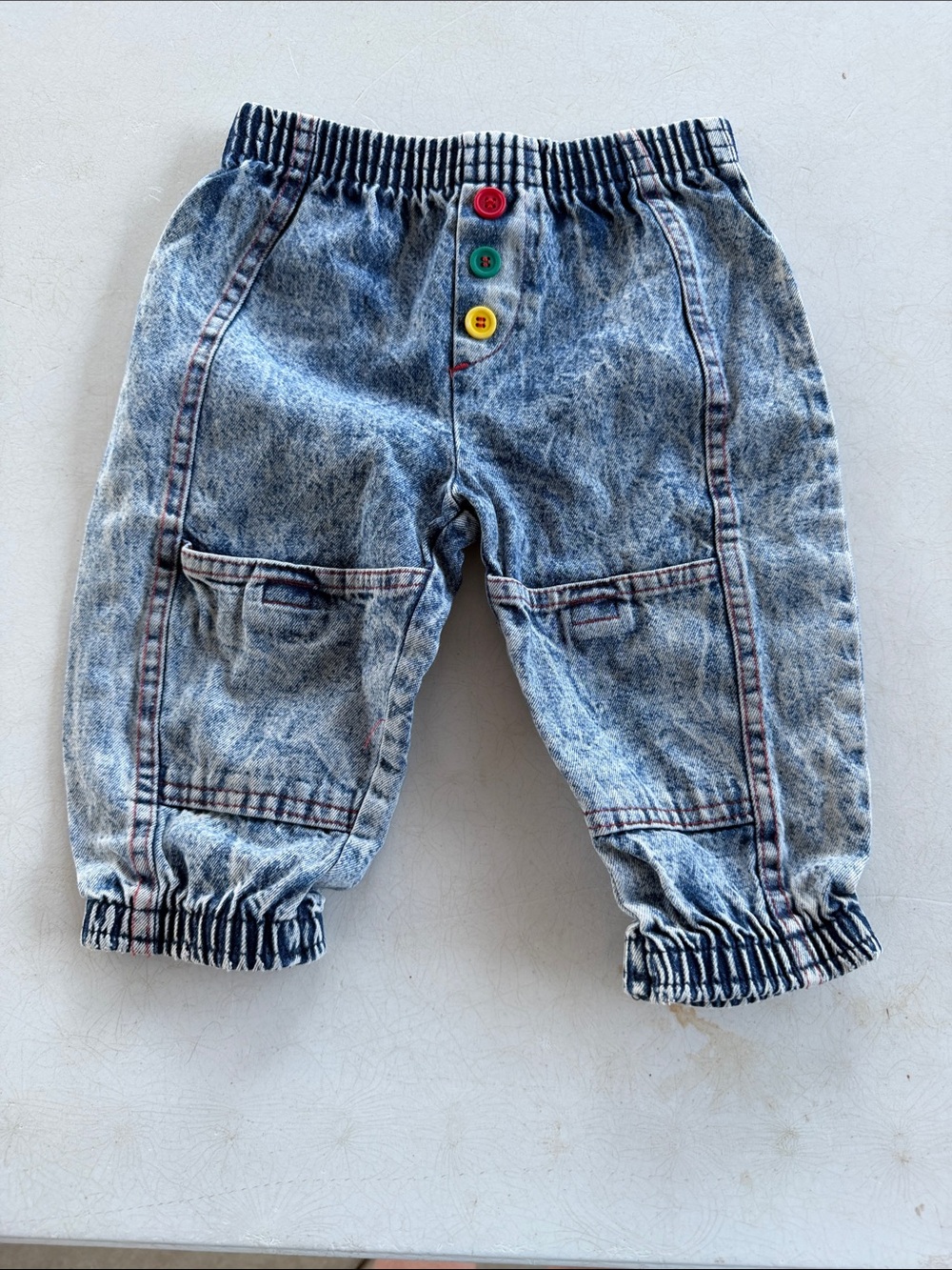Vintage Snoopy Toddler Acid-Wash Denim Jogger Pants with Colorful Button Detail